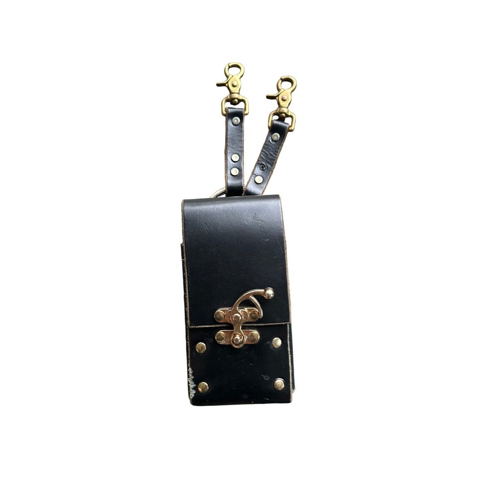 Handmade Black Leather Utility Pouch Brass Hardware Belt Clip Pouch P2583